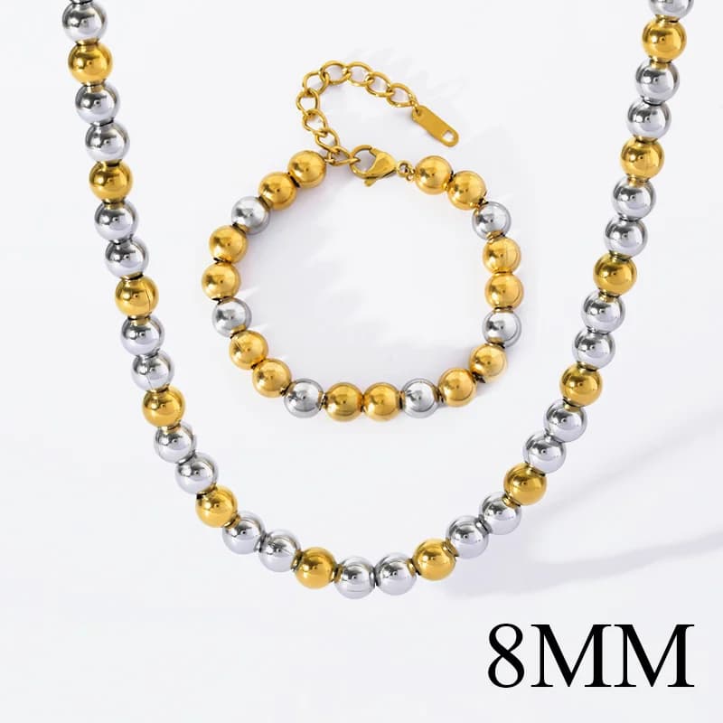 Set de Collar y Pulsera con Cuentas Sólidas Doradas y Plateadas