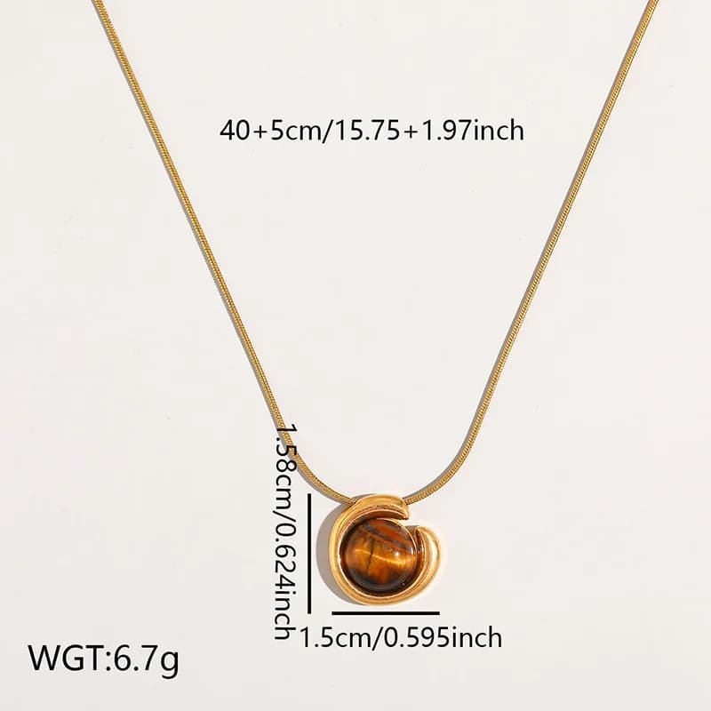 Collar con colgante de piedra marrón en acero inoxidable