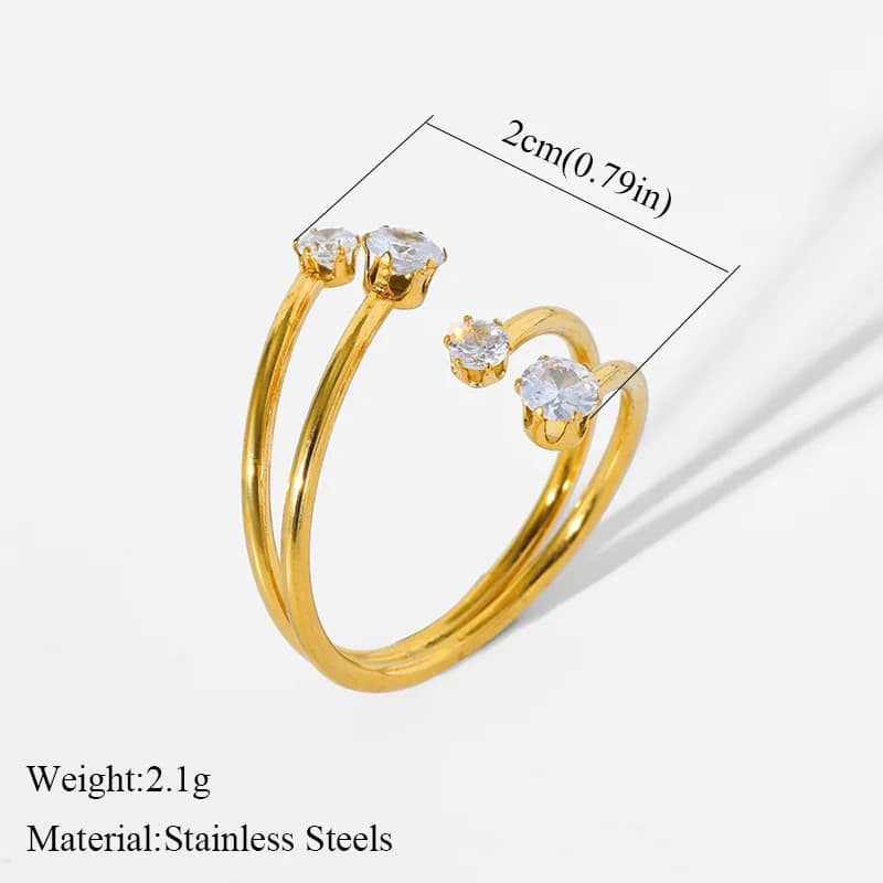 Anillo abierto de acero inoxidable con circonia blanca