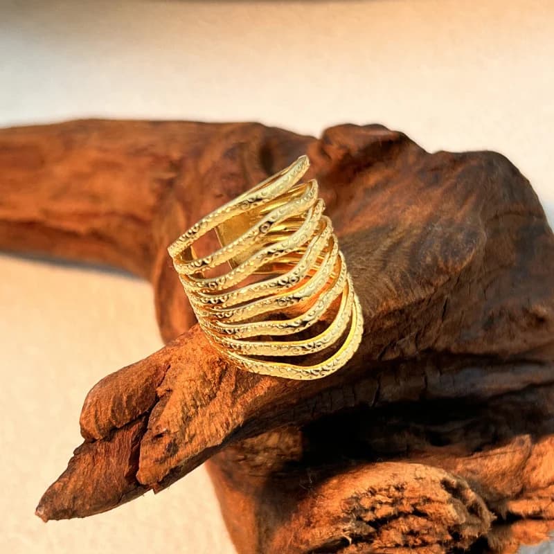 Anillo ancho de cuff hueco abierto, acero inoxidable 316L