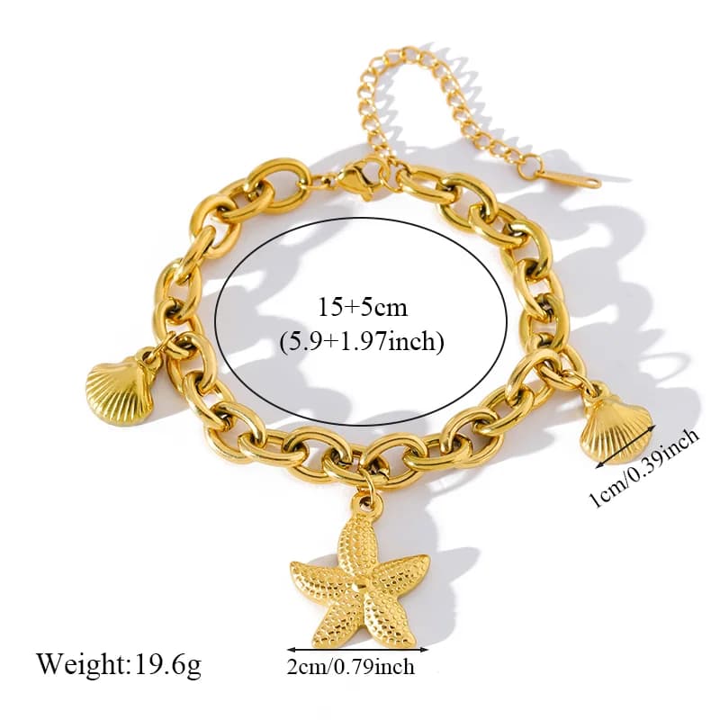 Pulsera con Dije de Estrella de Mar y Concha, Chapada en Oro