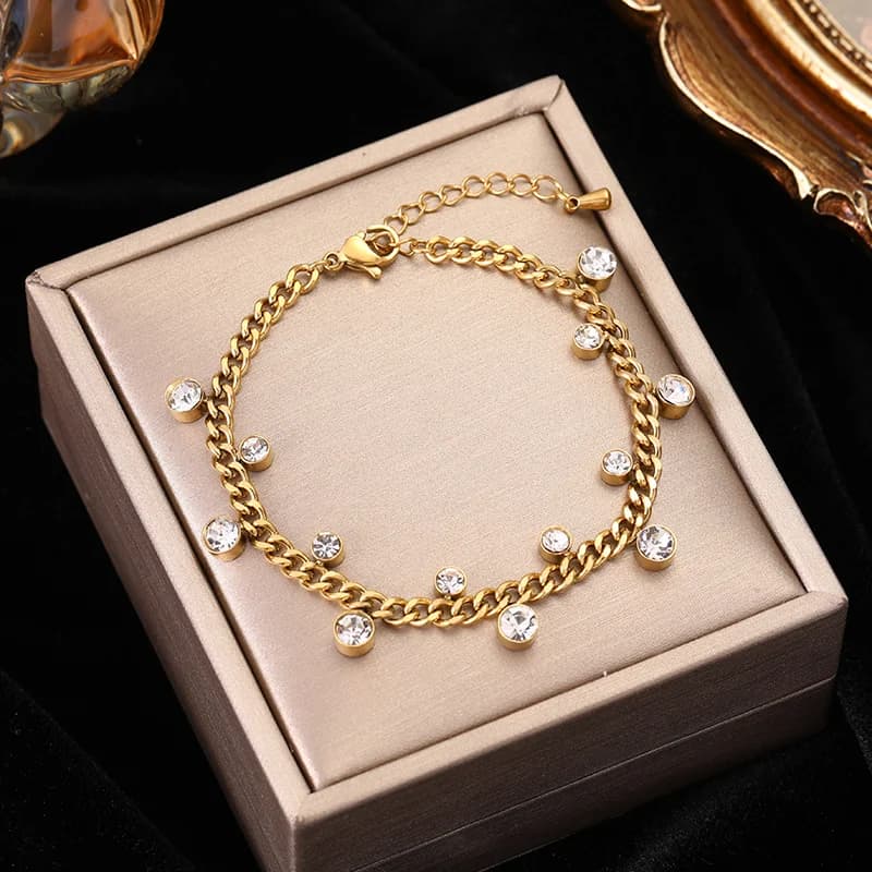 Pulsera de Cadena con Cristales de Zirconia Brillantes