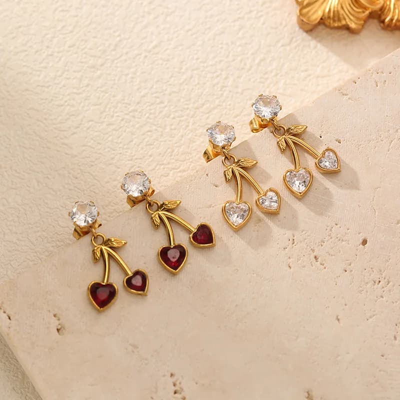 Pendientes de Cherry con Circonita, Acero Inoxidable Impermeable