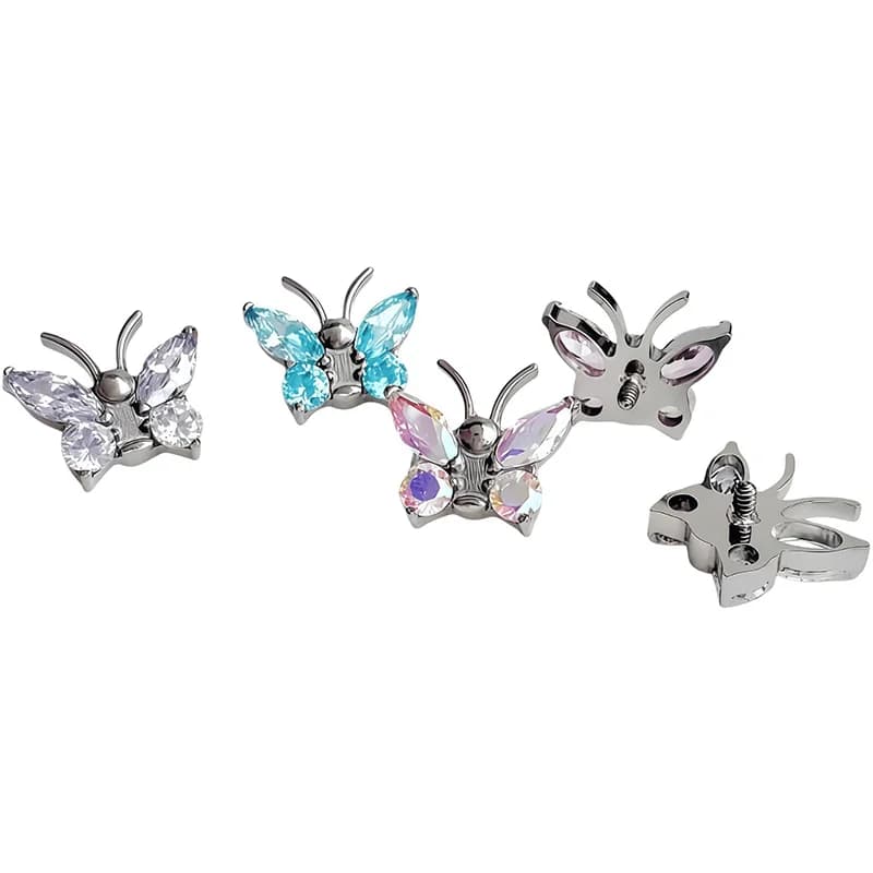 Piercing Corporal de Titanio con Mariposa Espiral y Circonita