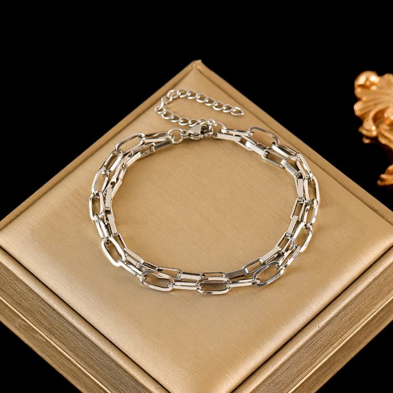 Brazalete de cadena gruesa en acero inoxidable 316L color plata
