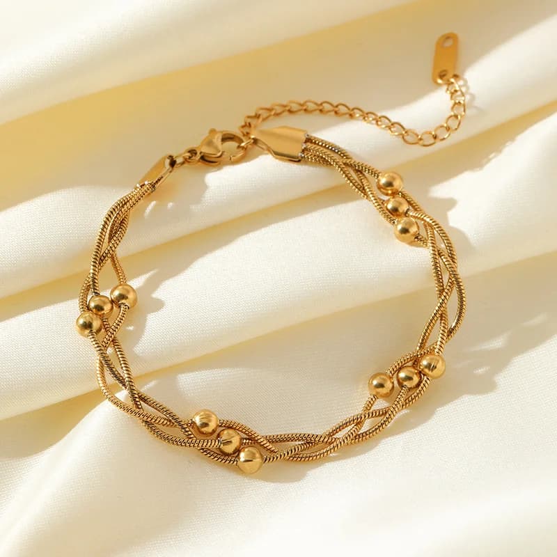 Pulsera de cadena trenzada con cuentas, chapada en oro