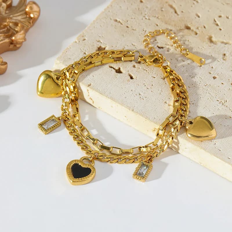Pulsera con Dijante de Corazón Reversible, Chapado en Oro