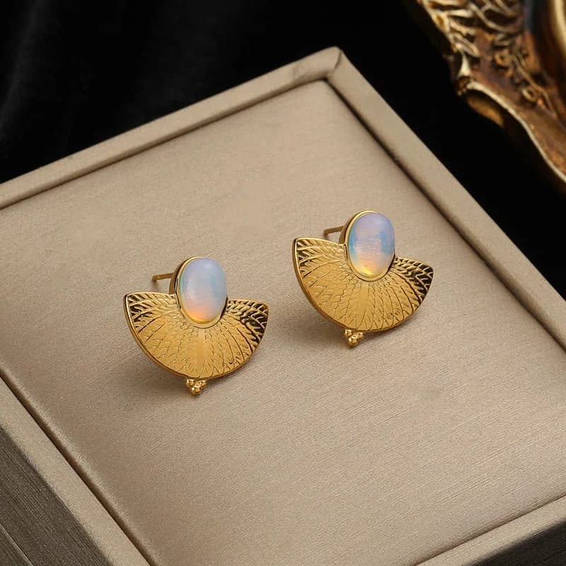 Pendientes Tipo Botón con Ojo de Piedra en Forma de Corazón Pequeño, Acero Inoxidable