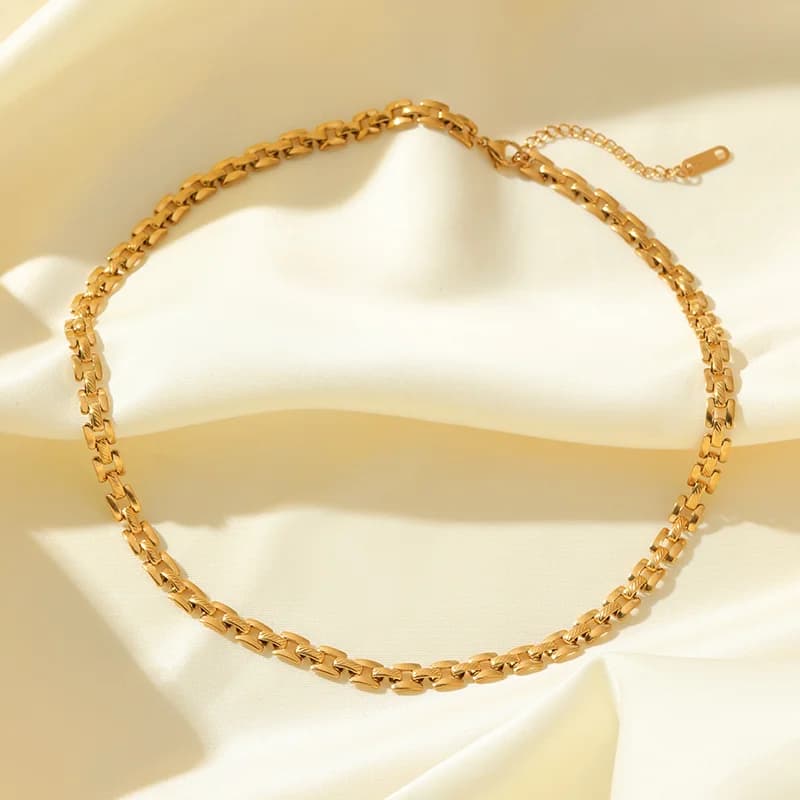 Set de Collar y Pulsera con Cadena Geométrica Dorada