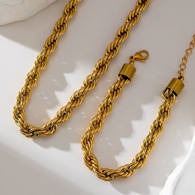 Set de Collar y Pulsera de Cadena Trenzada de 8mm de Grosor
