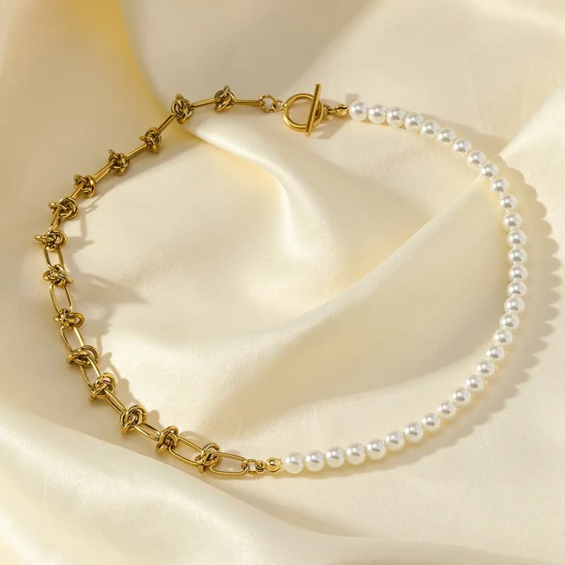 Set de collar y pulsera de cadena con perlas de imitación