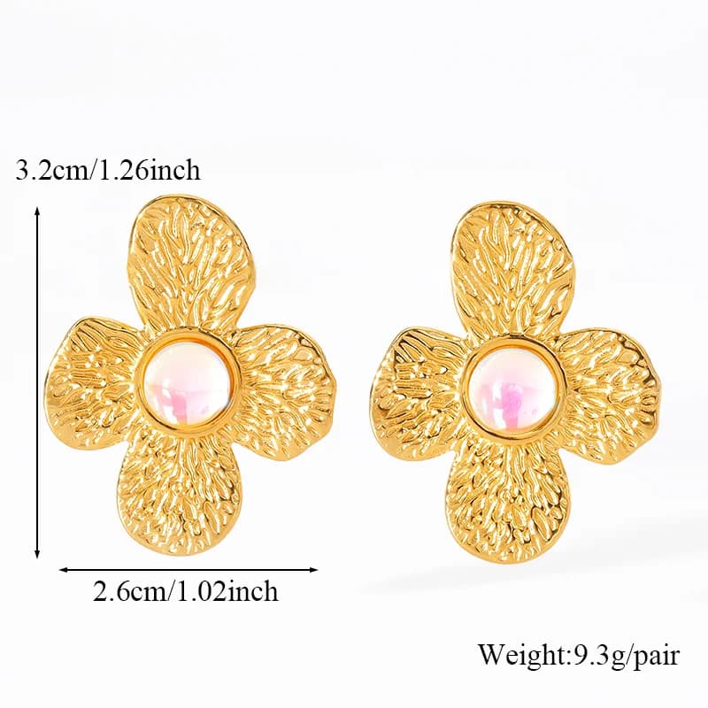 Pendientes colgantes de piedra natural con mariposa y flor, dorados