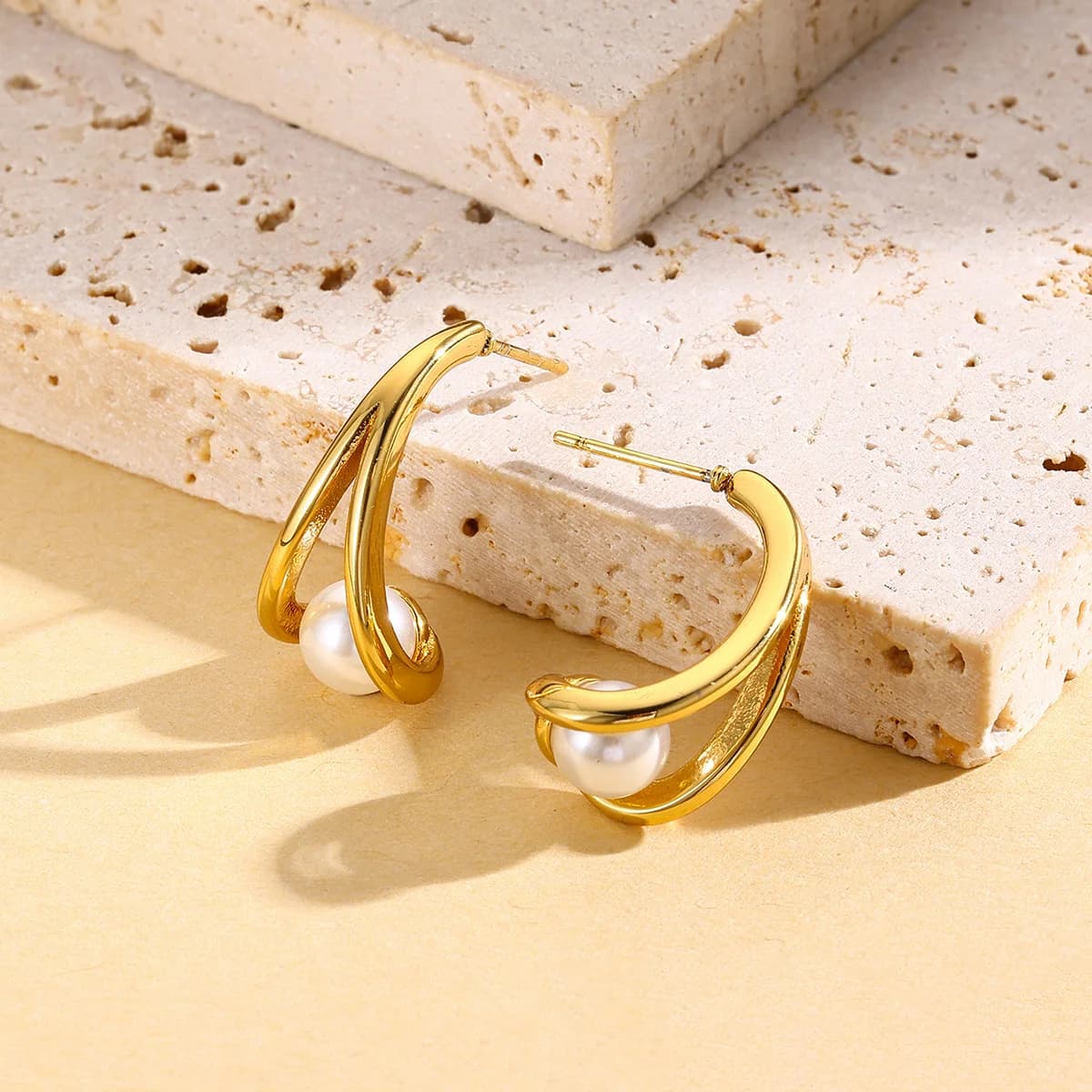Pendientes de gota con perlas, chapado en oro de 18K