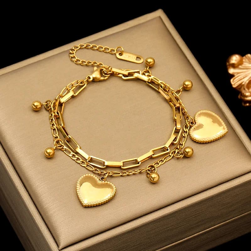 Pulsera con Dijante de Corazón Reversible, Chapado en Oro