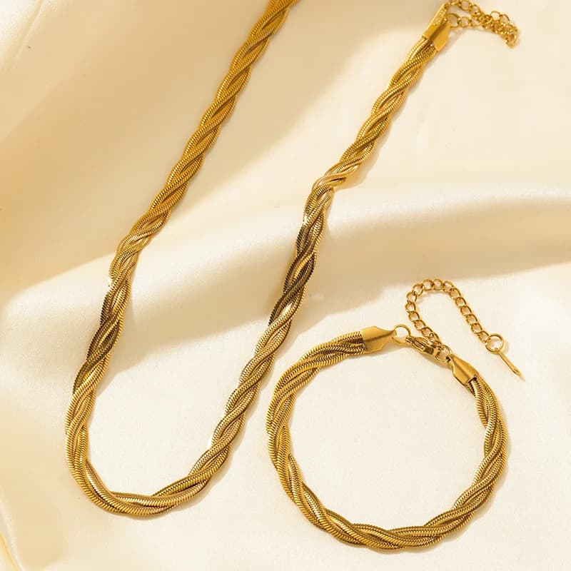 Juego de Collar y Pulsera de Cadena Trenzada Cruzada