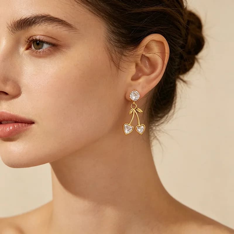 Pendientes de Cherry con Circonita, Acero Inoxidable Impermeable
