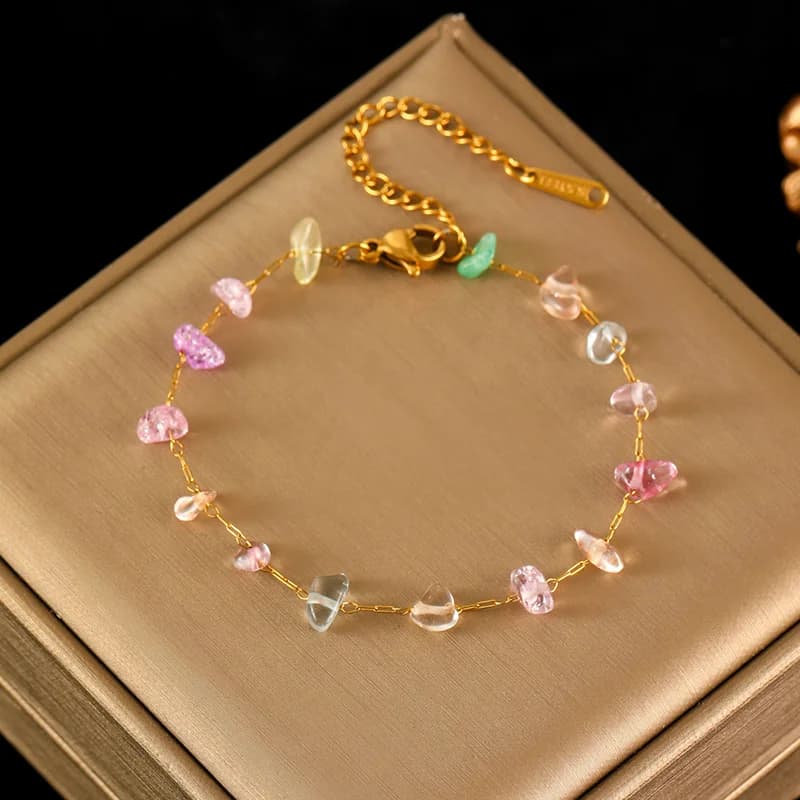 Pulsera de Eslabones con Abalorios de Piedra de Color en Acero Inoxidable