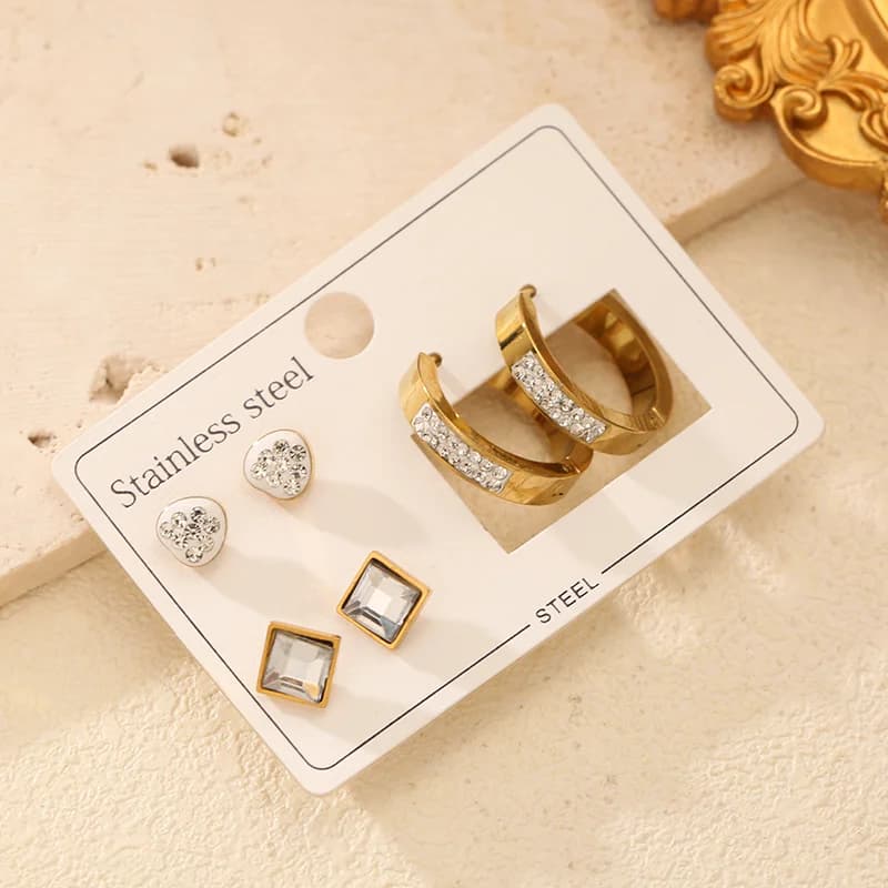 Set de pendientes de aro y botón con circonia brillante