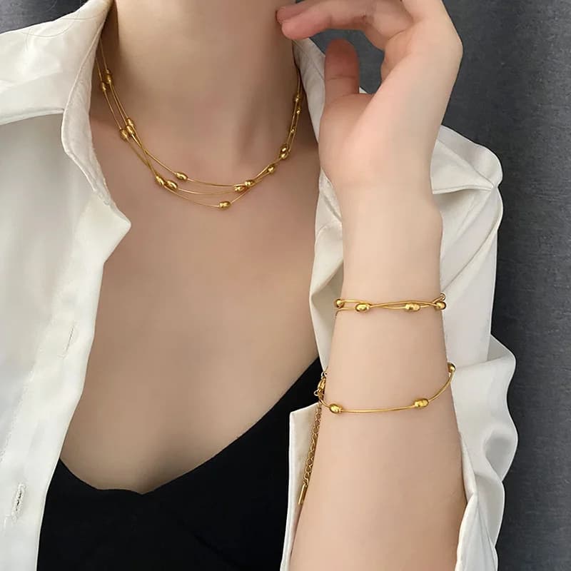 Collar de acero inoxidable multicapa, oro/plata