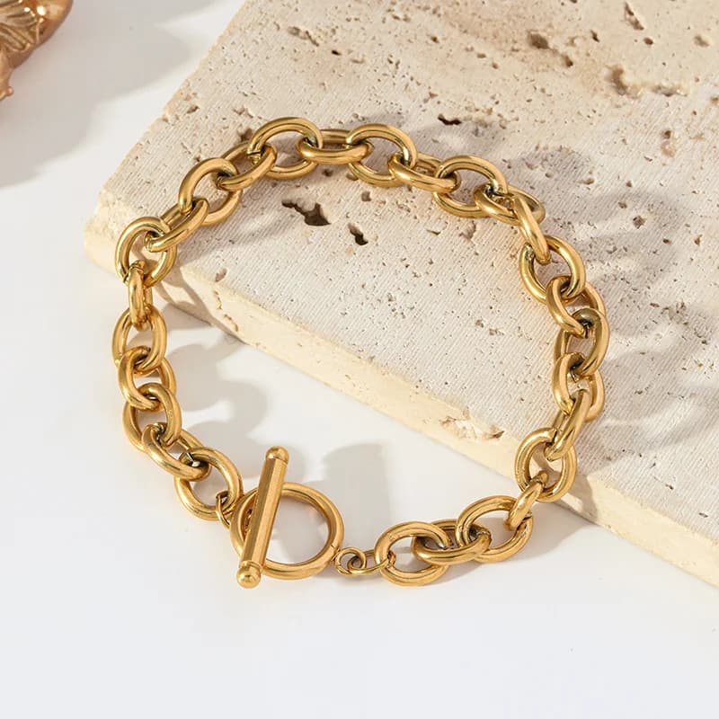 Pulsera de Eslabones Gruesos con Cierre OT, Texturizada