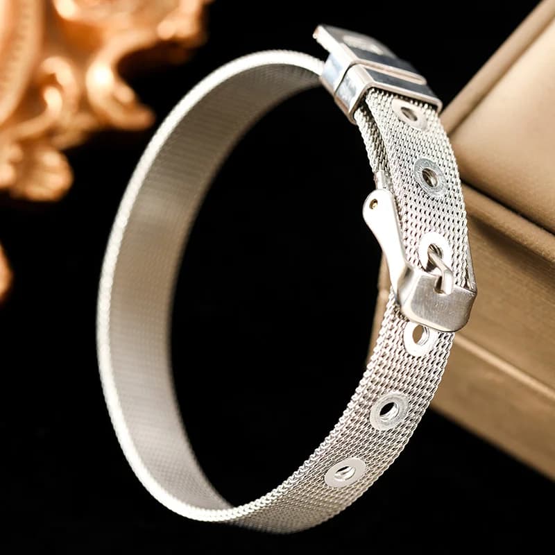 Brazalete pulsera de cadena color plata, acero inoxidable
