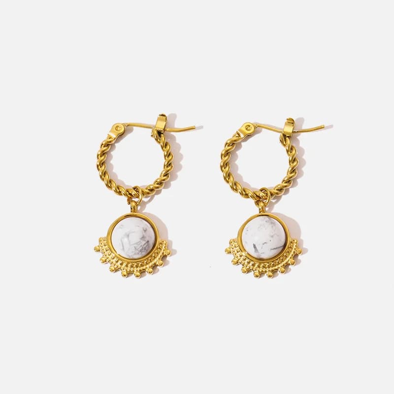Pendientes con piedras blancas, acero inoxidable 316L