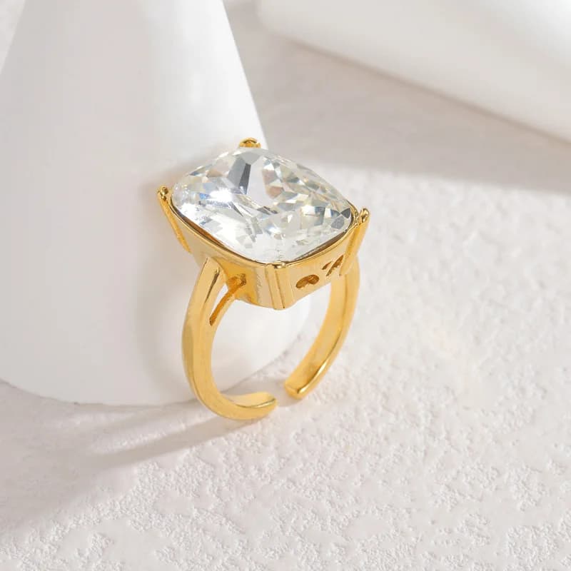 Anillo Abierto Ajustable con Concha de Abulón, Acero Inoxidable