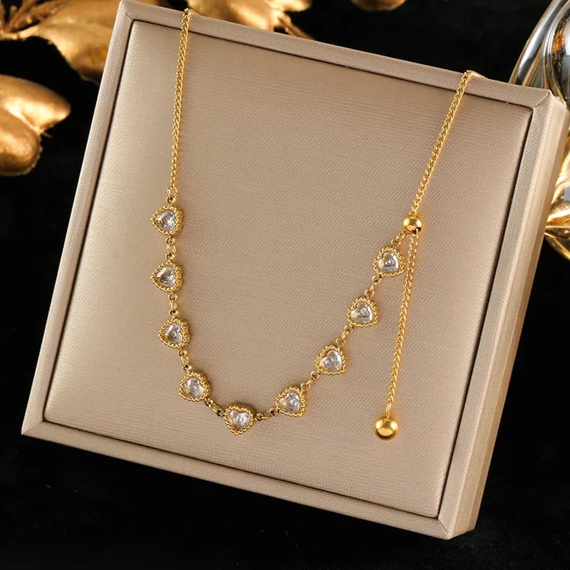 Collar Doble Capa de Acero Inoxidable con Turquesa Artificial