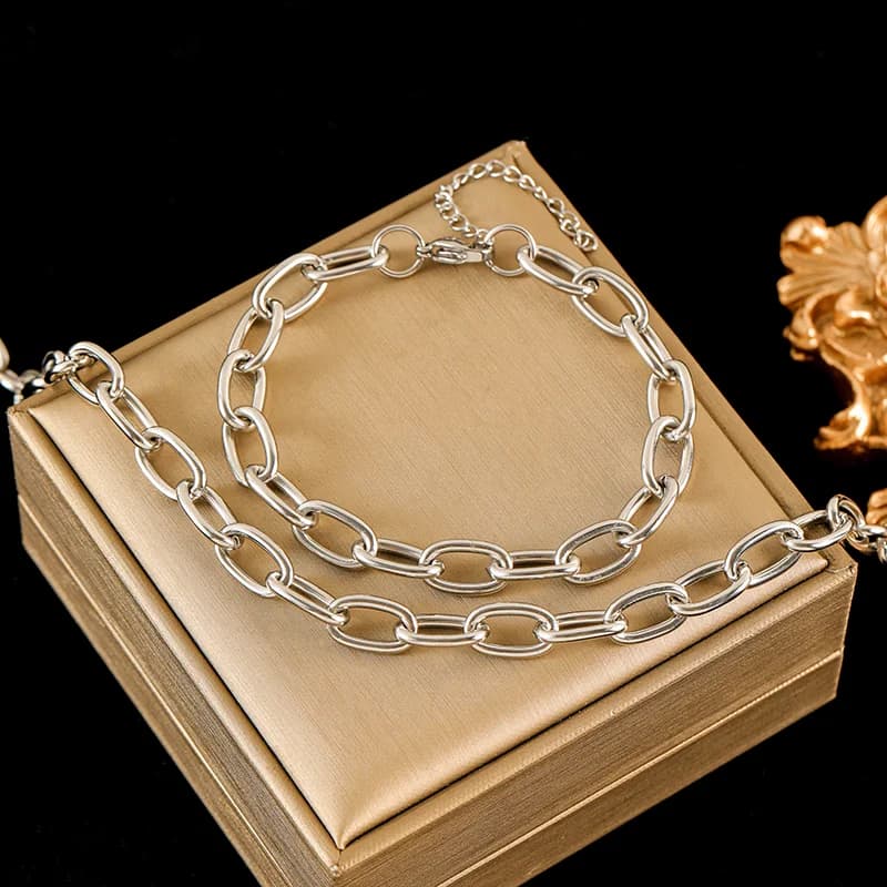 Set de Collar y Pulsera de Cadena Color Plata