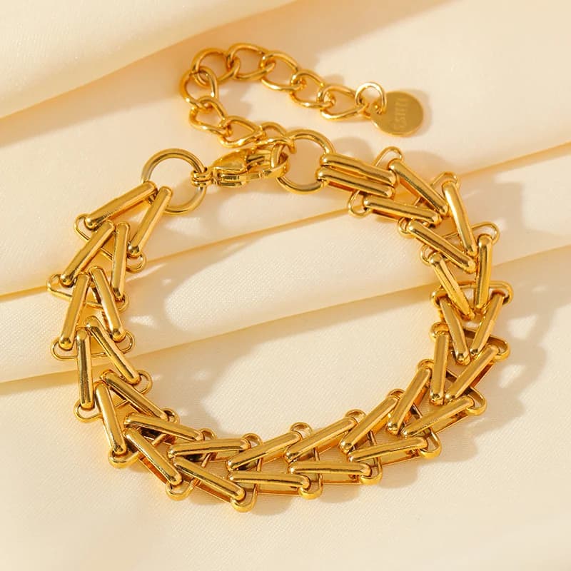 Brazalete de cadena gruesa geométrica, chapado en oro