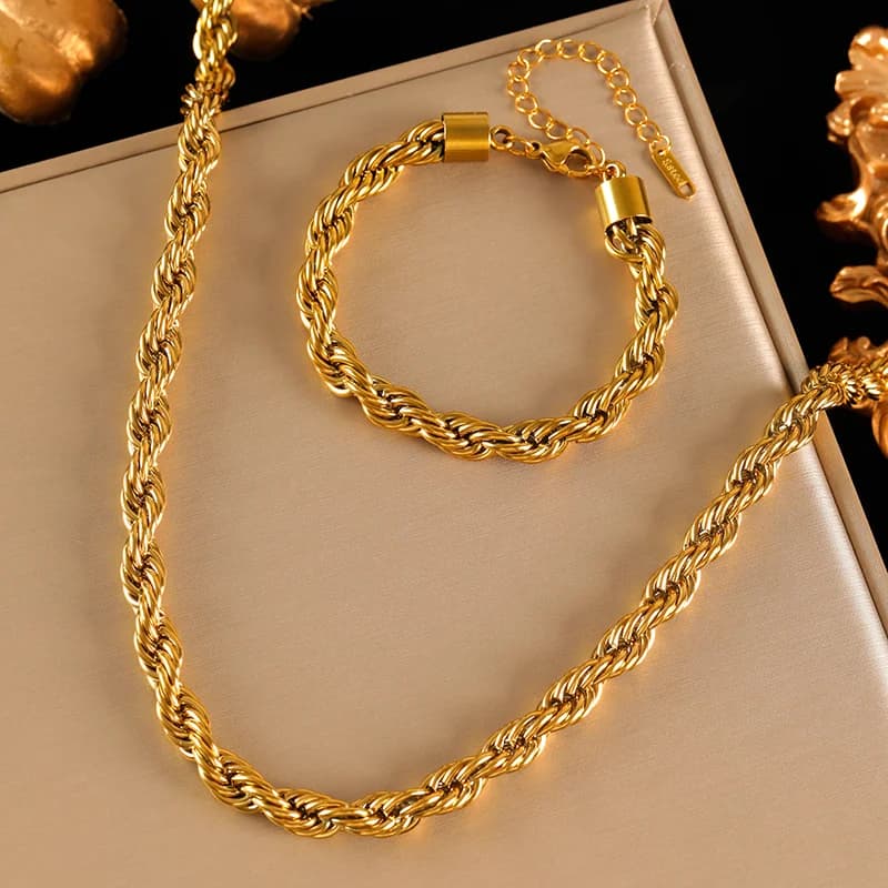 Set de Collar y Pulsera de Cadena Trenzada de 8mm de Grosor