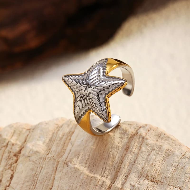Anillo Abierto Ajustable de Caballito de Mar Esmaltado
