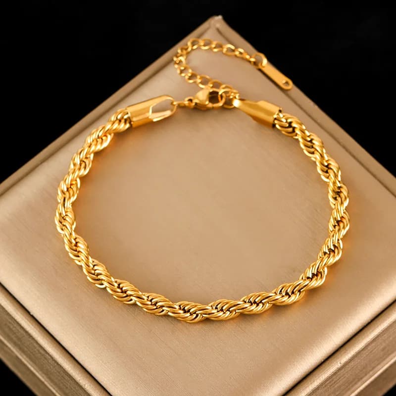 Pulsera de cadena trenzada con cuentas, chapada en oro
