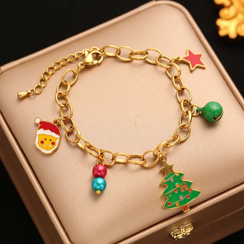 Pulsera de charms de muñeco de nieve en acero inoxidable