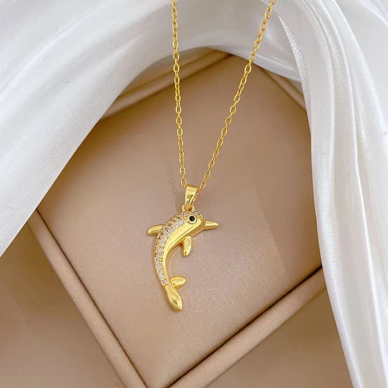 Collar colgante delfín con circonia cúbica