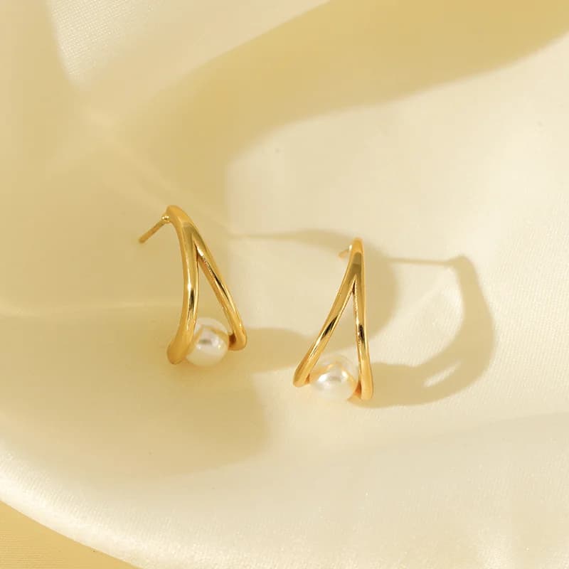 Pendientes de gota con perlas, chapado en oro de 18K