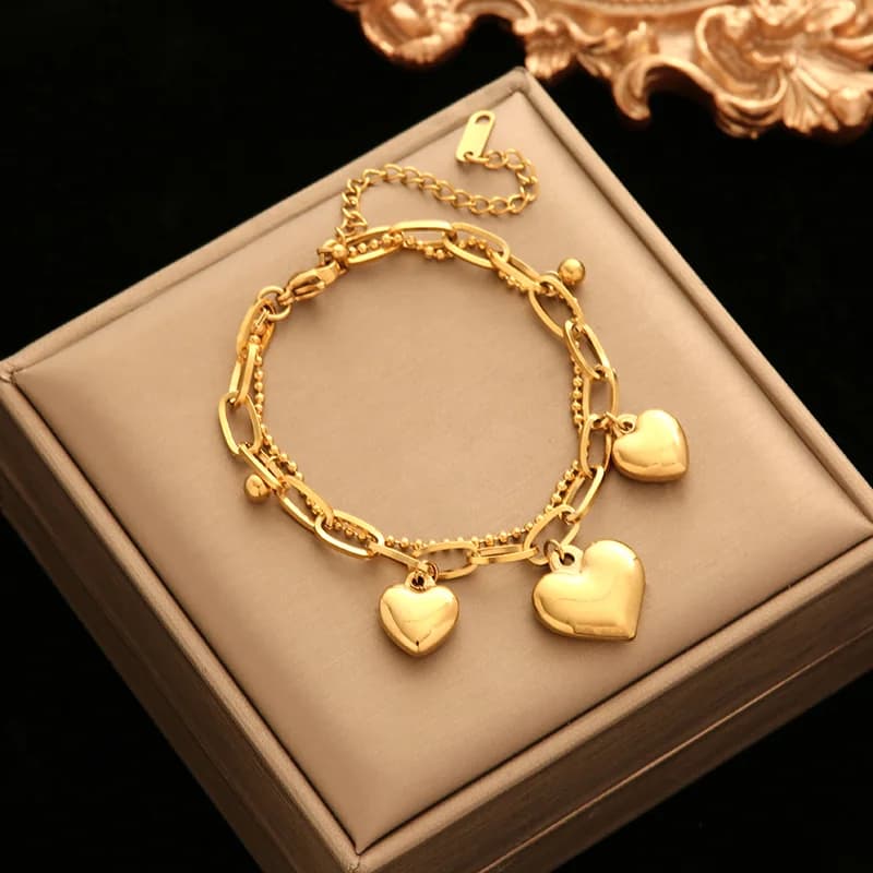 Pulsera con Dijante de Corazón Reversible, Chapado en Oro