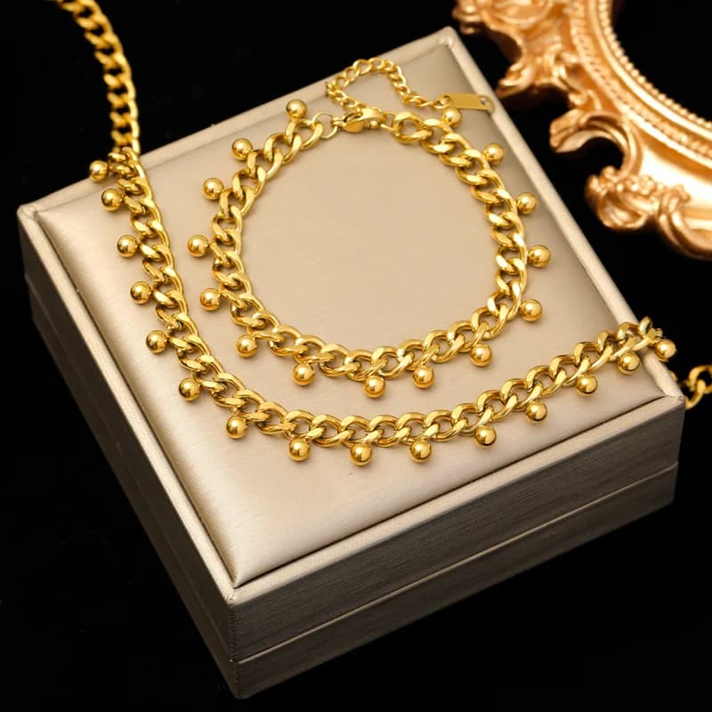 Set de gargantilla y pulsera de cadena gruesa, dorado