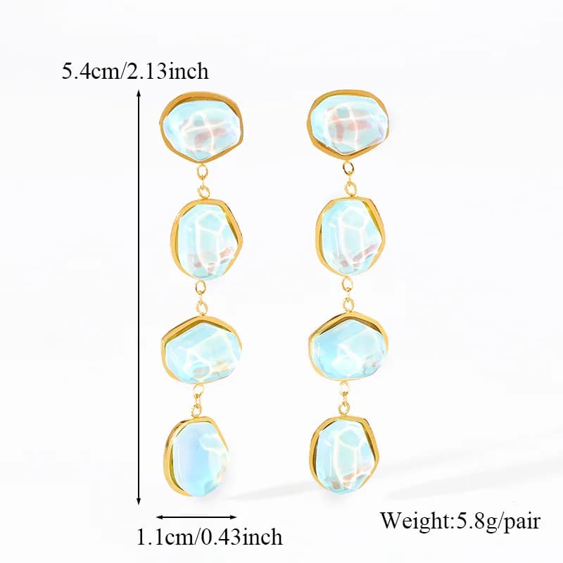 Pendientes colgantes con piedra azul, chapados en oro