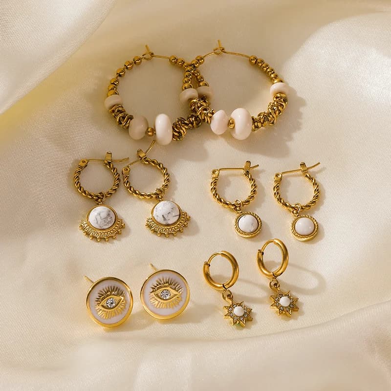 Pendientes con piedras blancas, acero inoxidable 316L