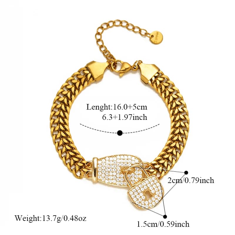 Pulsera de Acero Inoxidable con Dijes de Candado y Diamantes de Imitación