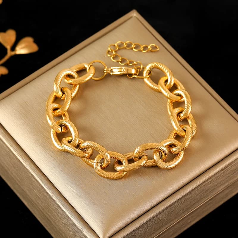 Pulsera de Cadena Gruesa, Color Oro y Plata