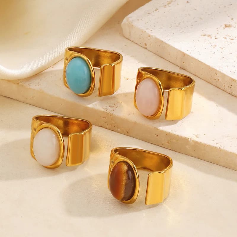 Anillo Ajustable Vintage de Acero Inoxidable con Piedra Ovalada