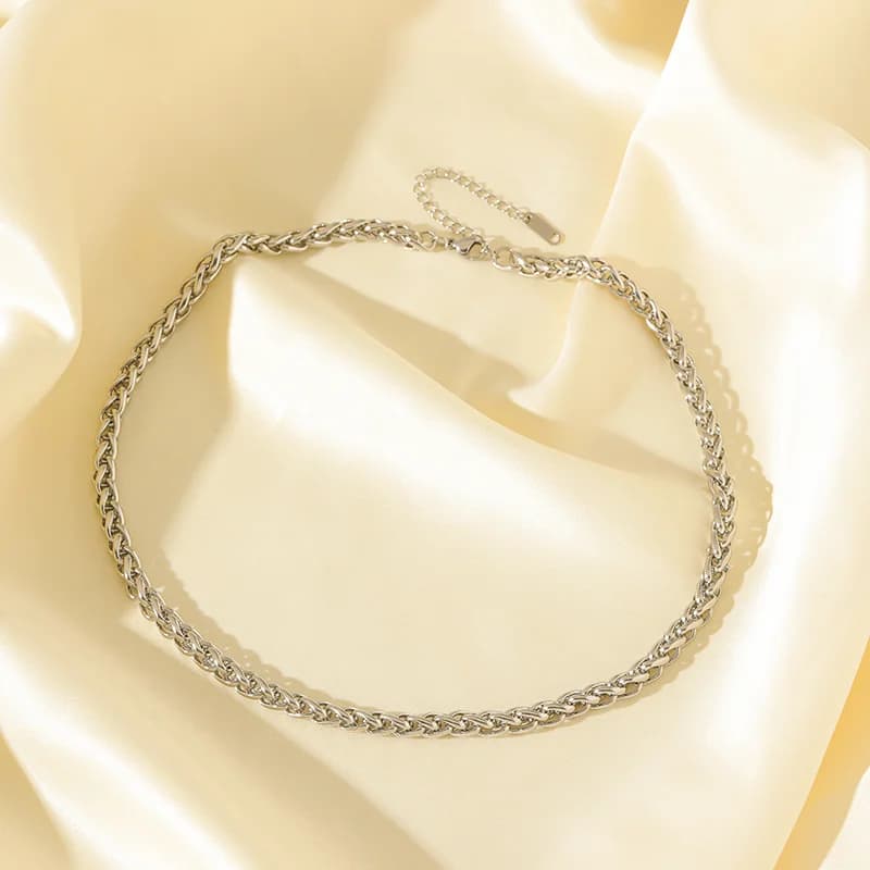 Collar de cadena color plata, acero inoxidable 316L