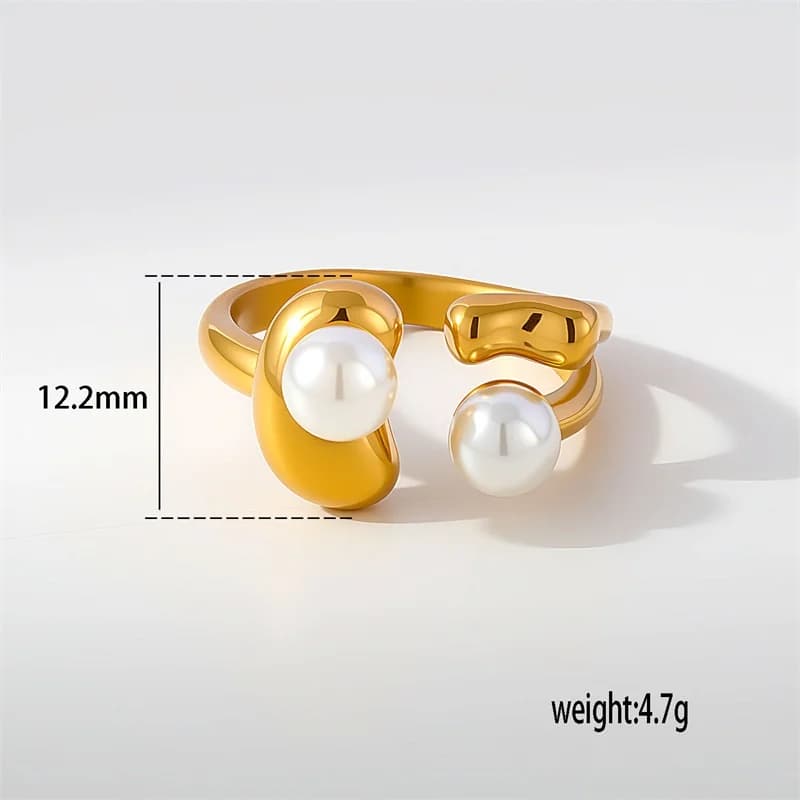 Anillo Ajustable de Corazón con Perlas y Circonia Cúbica