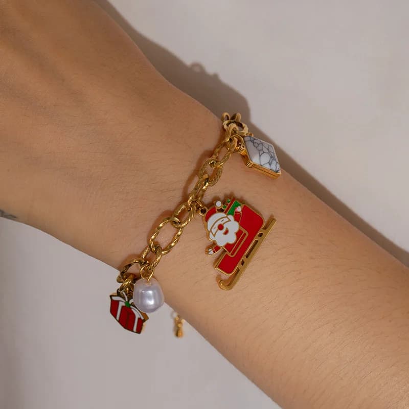 Pulsera de charms de muñeco de nieve en acero inoxidable