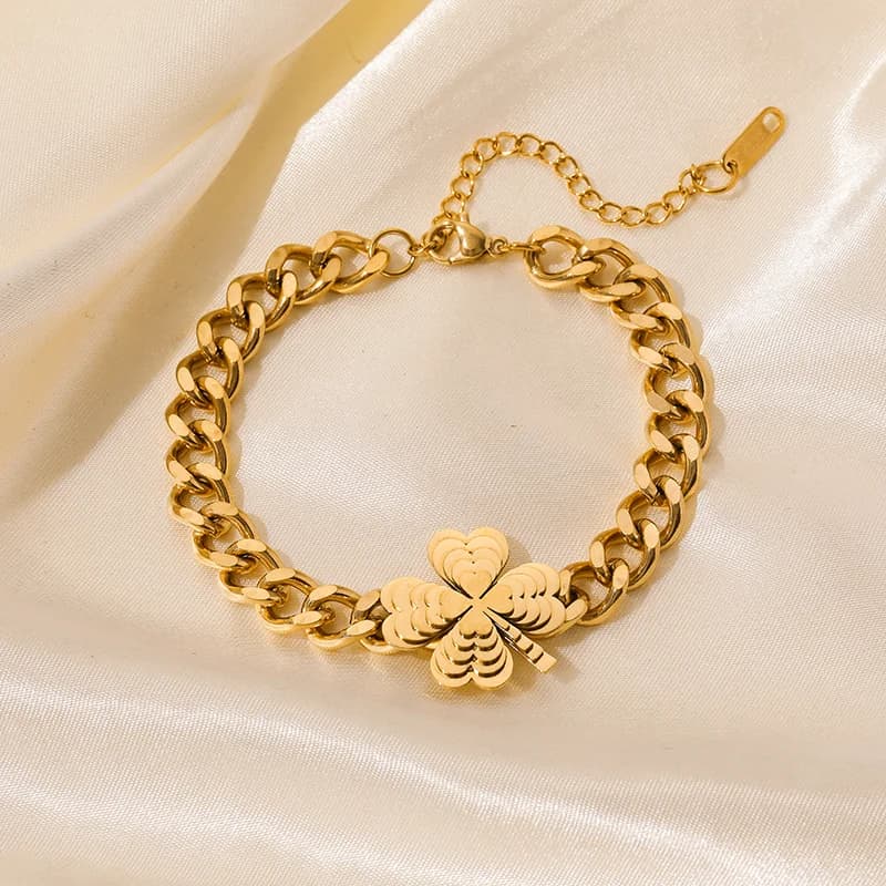 Pulsera de Eslabones en Acero Inoxidable con Abalorios Geométricos Circulares