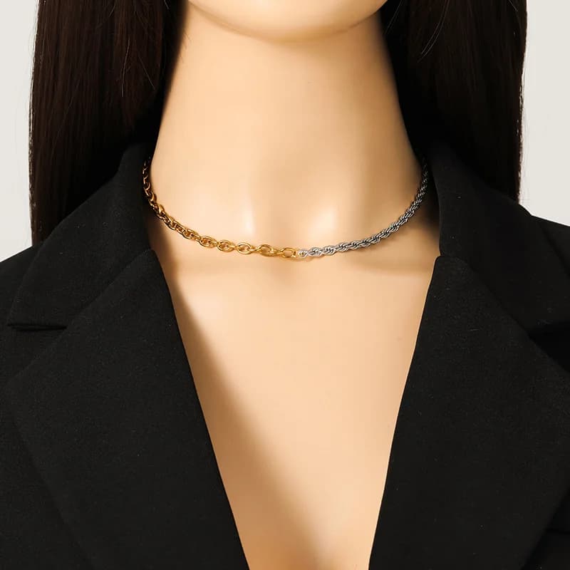 Set de Collar y Pulsera de Cadena, Dorado y Plateado