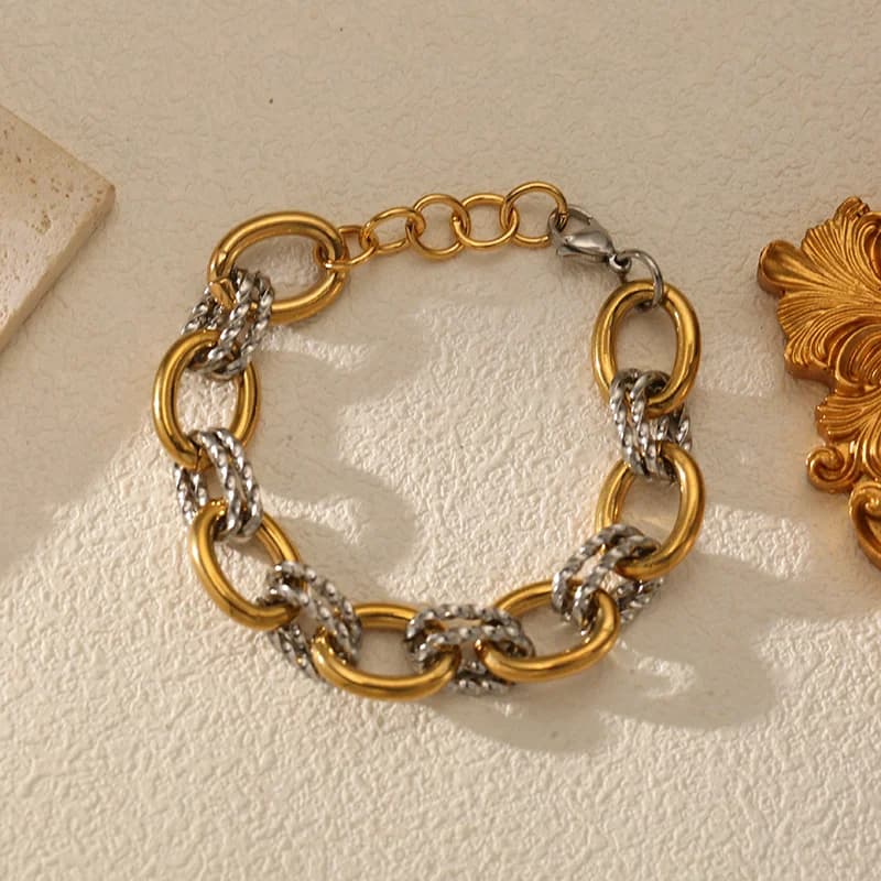 Brazalete de Acero Inoxidable 316L con Cadena Gruesa Bicolor