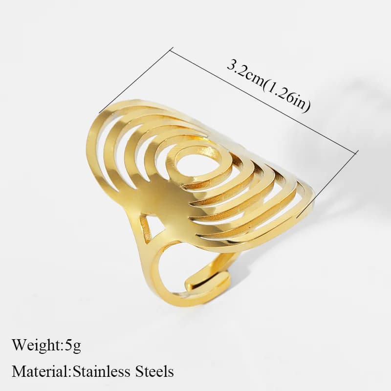 Anillo abierto ajustable exagerado en acero inoxidable chapado en oro